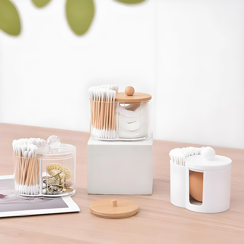 2024 Newest PS Plastic Cotton Swabs Cosmetic Cotton 2-in-1 OrganiserMultiple Lids To Choose FromCosmetic Storage Products